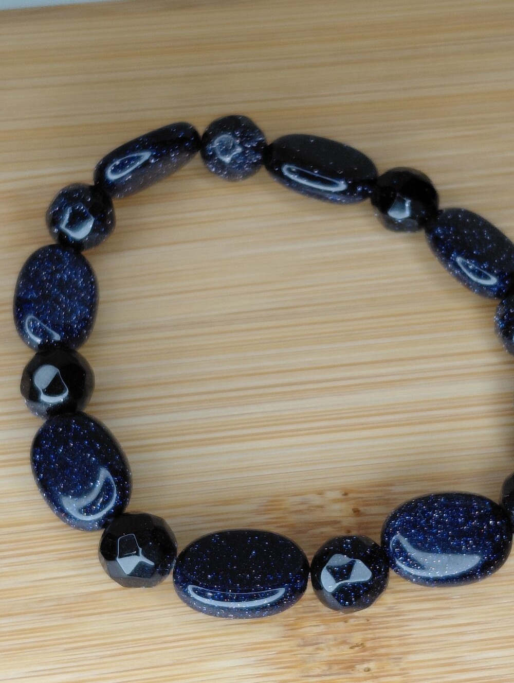 Hand Made Blue Goldstone Beaded Stretch Bracelet About 6.25 Inches - Picture 6 of 10